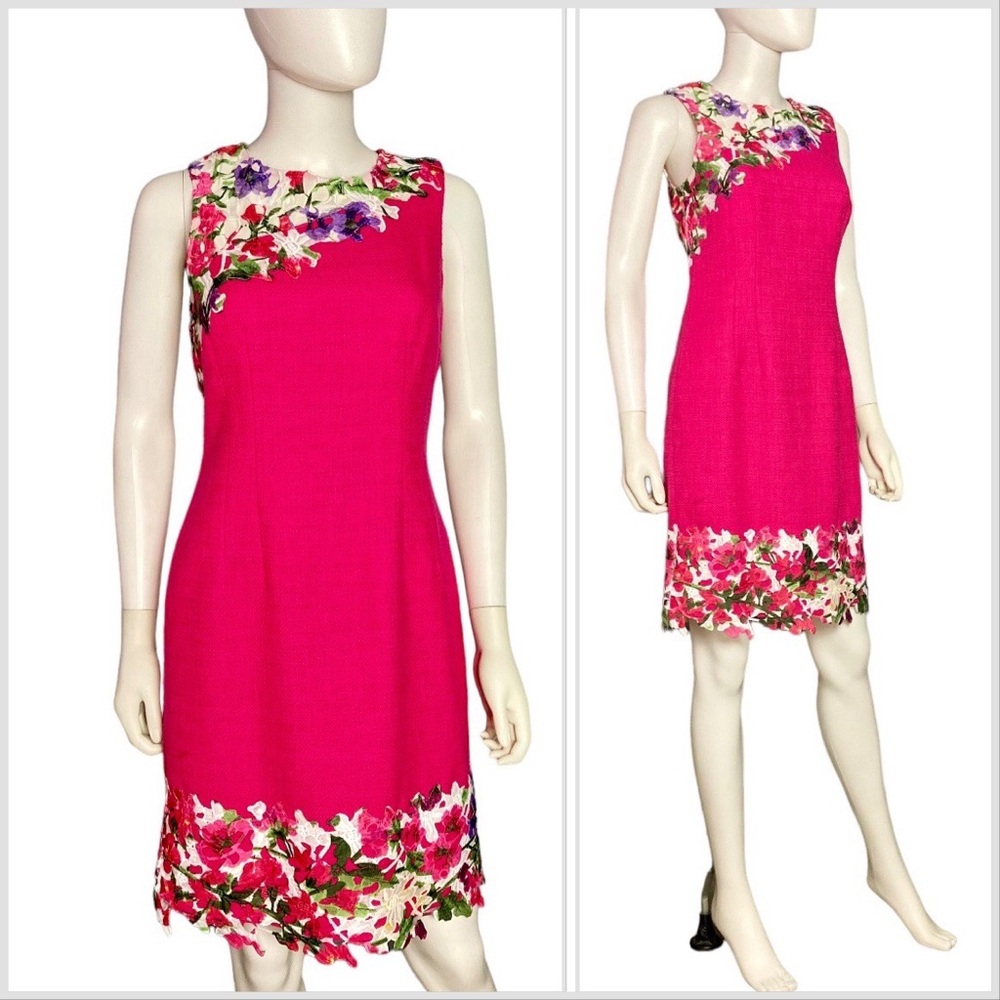 Karl Lagerfeld magenta embroidery lace floral shift mini dress